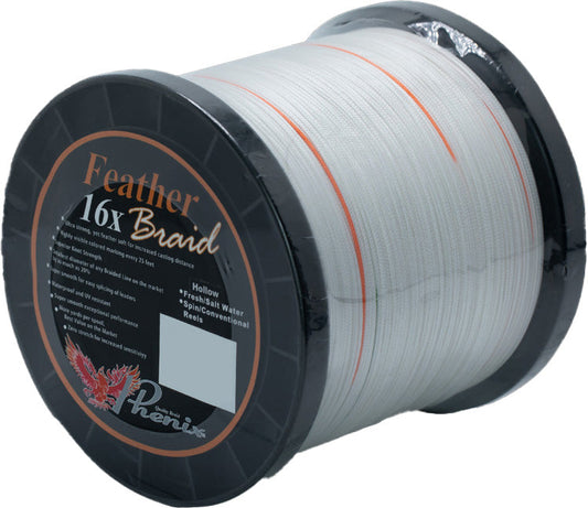 Phenix Feather 16X Hollow Braid Bulk Spools - White w/Orange & Green Markings